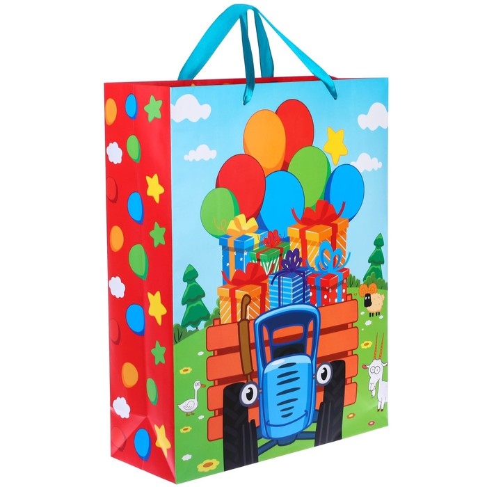 Пакет подарочный Пакет подарочный "С Днем рождения" 31х40х11.5 см, упаковка, Синий трактор