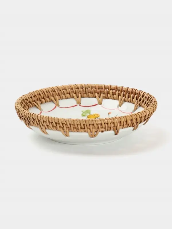 Тарелка керамическая с ротангом, 18&times;18&times;3.7 см, МИКС
