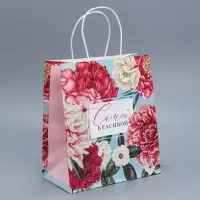 Пакет подарочный крафтовый, упаковка, &laquo;Цветочный&raquo;, 22&times;25&times;12 см