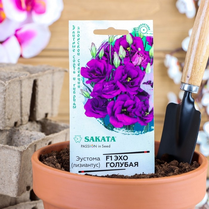 Семена цветов Эустома  Семена цветов Эустома "Эхо" голубая F1, гранулы, пробирка, О, ц/п, 4 шт.