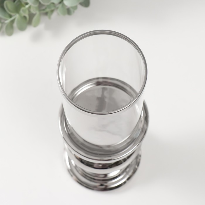 Подсвечник керамика, стекло на 1 свечу Подсвечник керамика, стекло на 1 свечу "Грация" d=7,5 см серебро 10х10х28,5 см