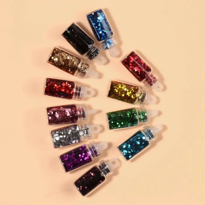 Блёстки для декора &laquo;Сияние&raquo;, набор 12 бутылочек, средние, разноцветные