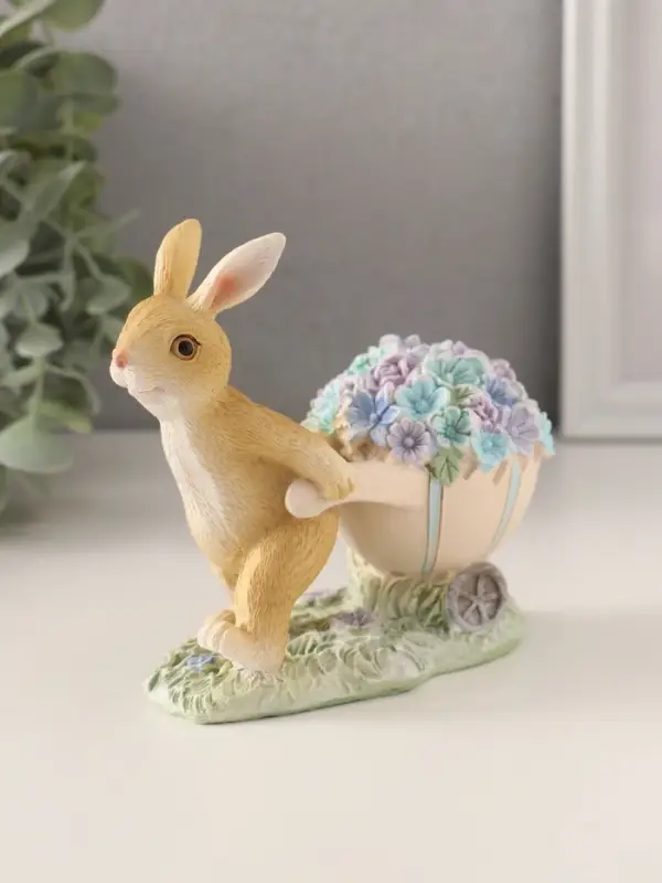 Фигурка полистоун &laquo;Зайчик с тележкой роз и незабудок&raquo;, 11&times;6&times;10.5 см