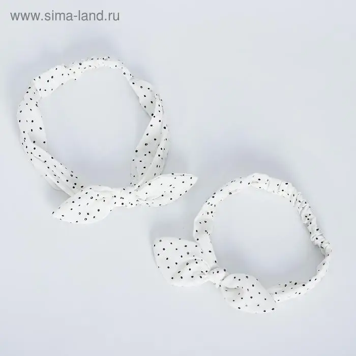 Набор повязок на голову для мамы и дочки «Белые в горошек», 2 шт.