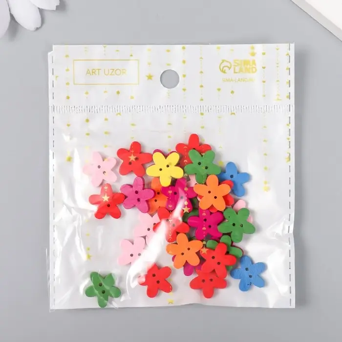 Набор пуговиц декоративных дерево Набор пуговиц декоративных дерево "Яркие цветочки" (набор 30 шт) МИКС 1,5х1,5 см