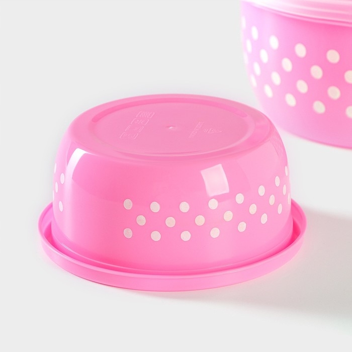 Ланч - боксы Доляна «Горошек», набор 3 шт: 300/600/900 мл, круглые, цвет розовый