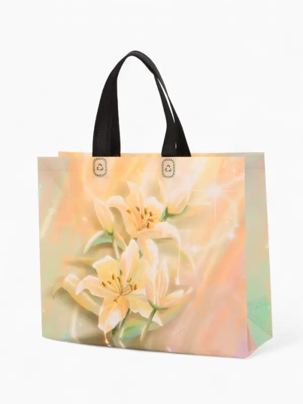 Сумка хозяйственная без застёжки, с цветочным принтом, 32&times;10&times;26 см, бежевая