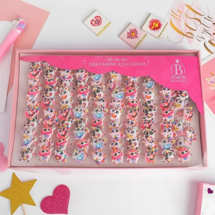 Кольцо детское «Выбражулька» весёлые зверюшки, форма МИКС, цветное Кольцо детское «Выбражулька» весёлые зверюшки, форма МИКС, цветное