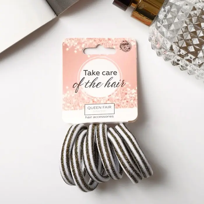 Резинка для волос Резинка для волос "Спорт элит" (набор 6 шт) полоса, 4 см, золотисто-белый