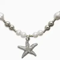 Кулон на жемчужных бусах "Морская звезда", цвет белый в серебре