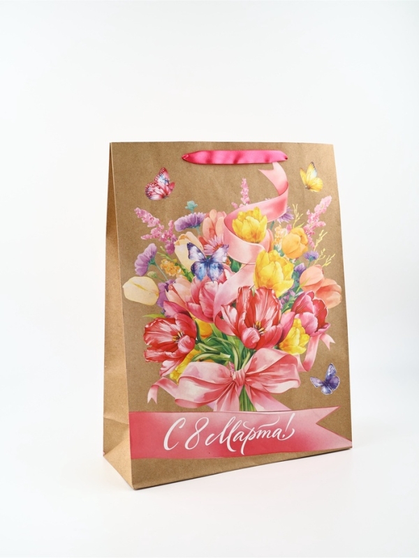 Пакет подарочный крафтовый «8 марта», L 31 х 11.5 х 40 см Пакет подарочный крафтовый «8 марта», L 31 х 11.5 х 40 см