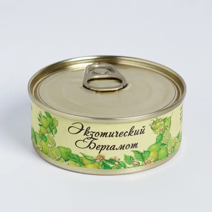 Натуральная свеча в жестяной банке из соевого воска  Натуральная свеча в жестяной банке из соевого воска "Экзотический бергамот",  7,5х3 см