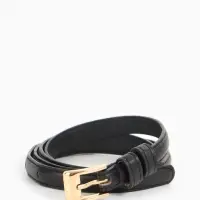 Ремень женский тонкий, 110&times;1.3 см, классическая пряжка металл, золотистая, чёрный