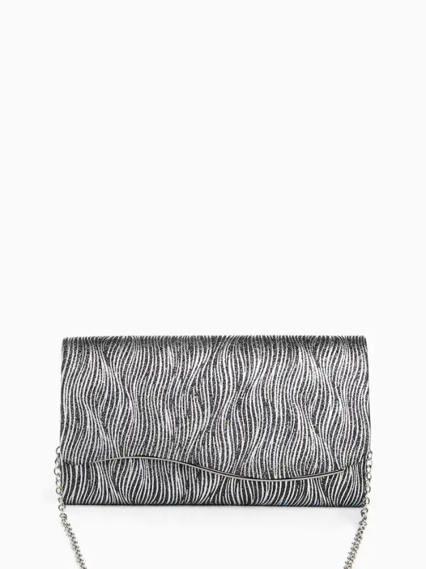 Сумка-клатч женская вечерняя на магните, на длинной цепочке, чёрная/белая