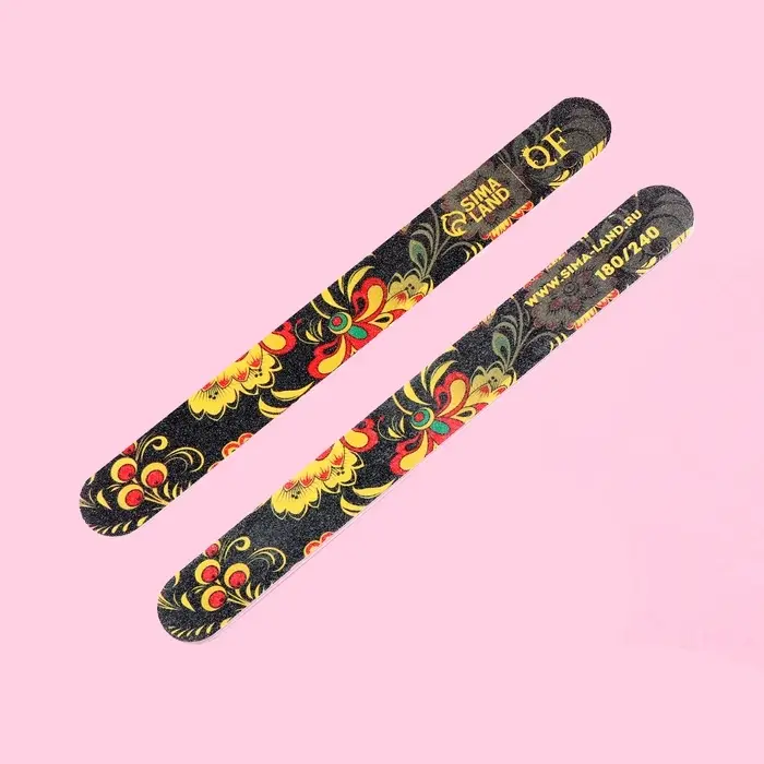 Пилка для ногтей «Хохлома», прямая, 180/240 грит, 18 см, разноцветная