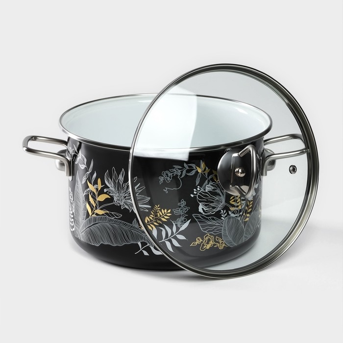 Кастрюля эмалированная Magia, 5,5 л, d=22 см, стеклянная крышка, индукция, чёрный Кастрюля эмалированная Magia, 5,5 л, d=22 см, стеклянная крышка, индукция, чёрный