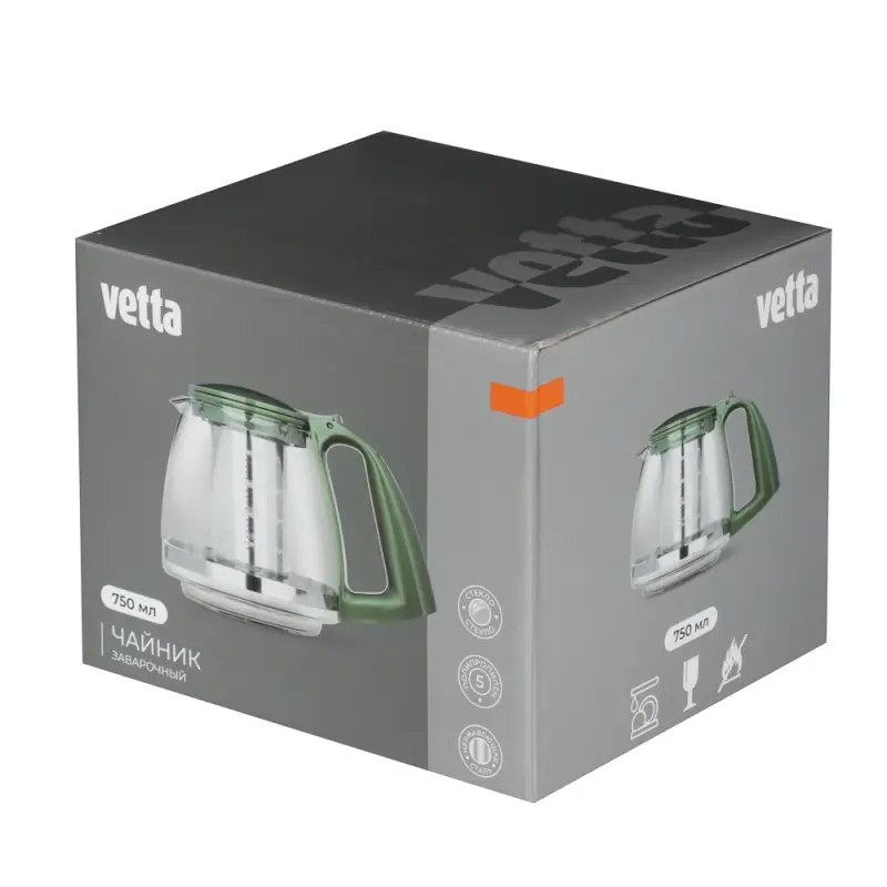 VETTA Чайник заварочный 750мл, ситечко из нержавеющей стали, стекло, полипропилен