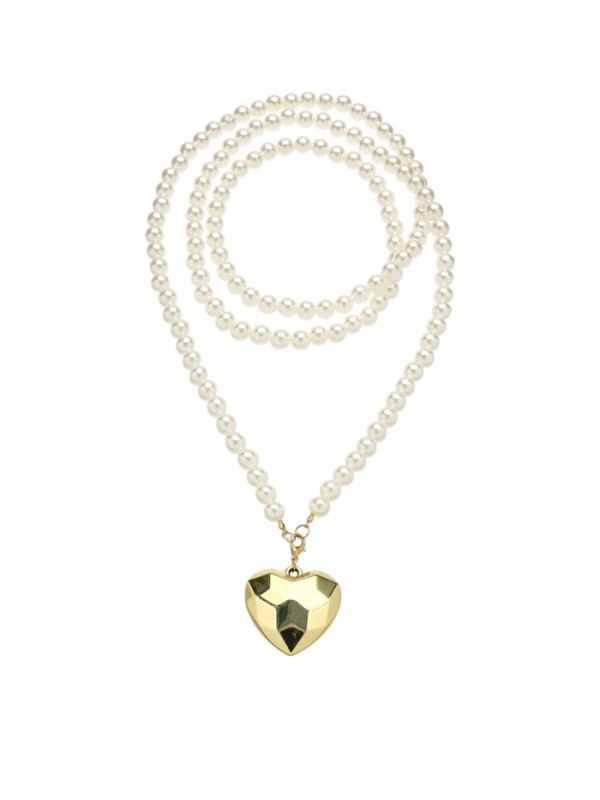 Портупея жемчужная с кулоном «Сердце», 129 см, белая в золоте Портупея жемчужная с кулоном «Сердце», 129 см, белая в золоте