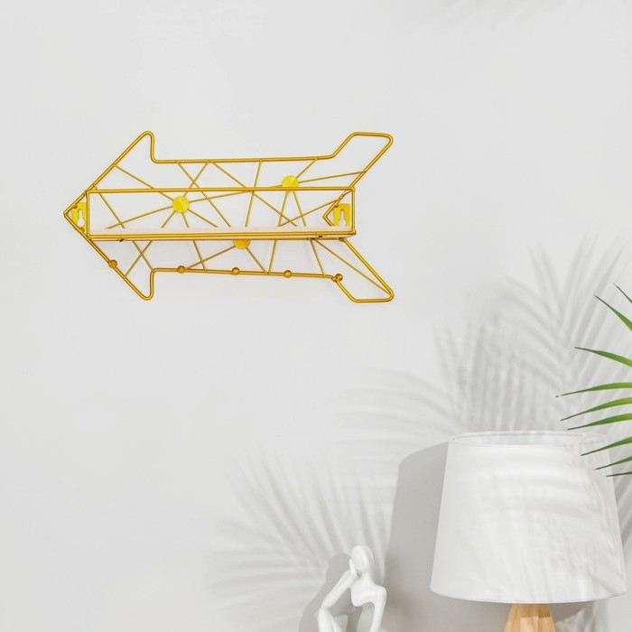 Вешалка настенная с полкой Вешалка настенная с полкой "Стрелка", с подсветкой, 5 крючков, золото