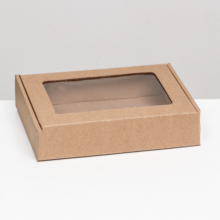 Коробка самосборная, бурая с окном, 21 х 15 х 5 см Коробка самосборная, бурая с окном, 21 х 15 х 5 см