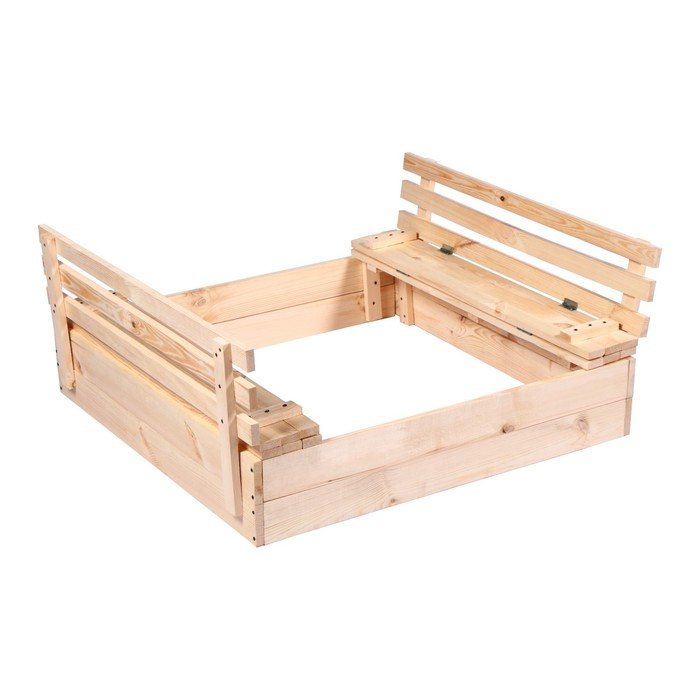 Песочница детская деревянная, с крышкой, 100 × 100 × 18 см, без покраски, лавочки (2 шт.), Greengo Песочница детская деревянная, с крышкой, 100 × 100 × 18 см, без покраски, лавочки (2 шт.), Greengo