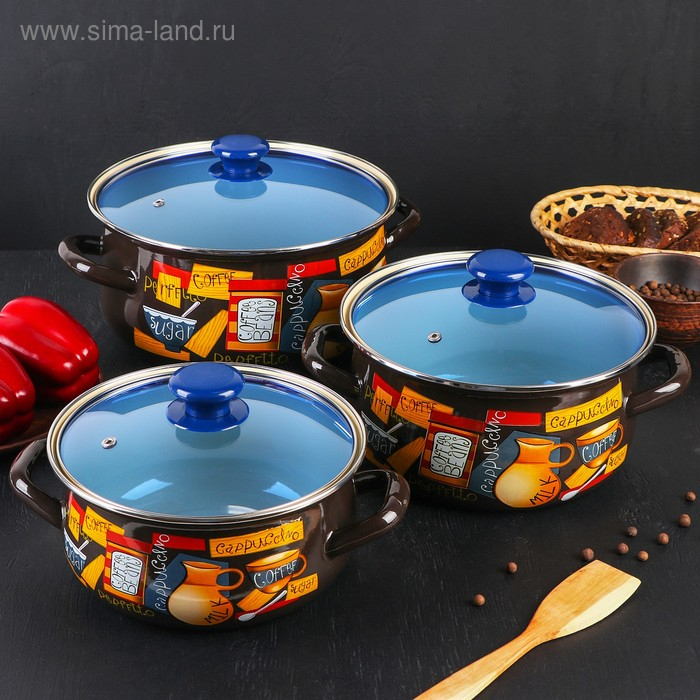 Набор кастрюль «Капучино», 3 предмета: 2 л, 3 л, 4 л, индукция Набор кастрюль «Капучино», 3 предмета: 2 л, 3 л, 4 л, индукция