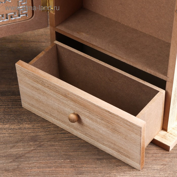 Ключница дерево 6 крючков с ящиком Ключница дерево 6 крючков с ящиком "Пальмовый лист и греческий узор" 29,5х21х8 см