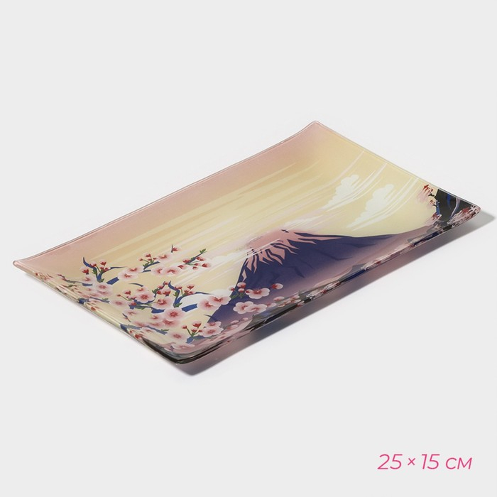 Набор для суши из стекла Доляна «Фудзияма», 3 предмета: соусники 8×2 см, 8×6 см, подставка 25×15×2 см