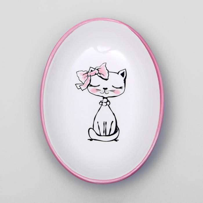 Блюдце керамическое  Блюдце керамическое "Милая киса" 200 мл  15,7 х 11,3 х 3,8 см, розовая