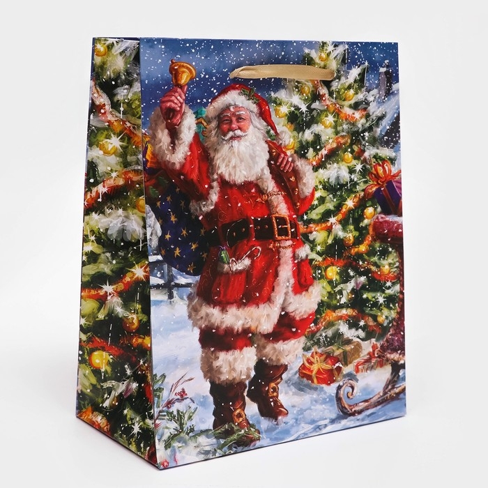 Новый год. Пакет подарочный, ламинированный, "Санта",18 х 23 х 10 см.
