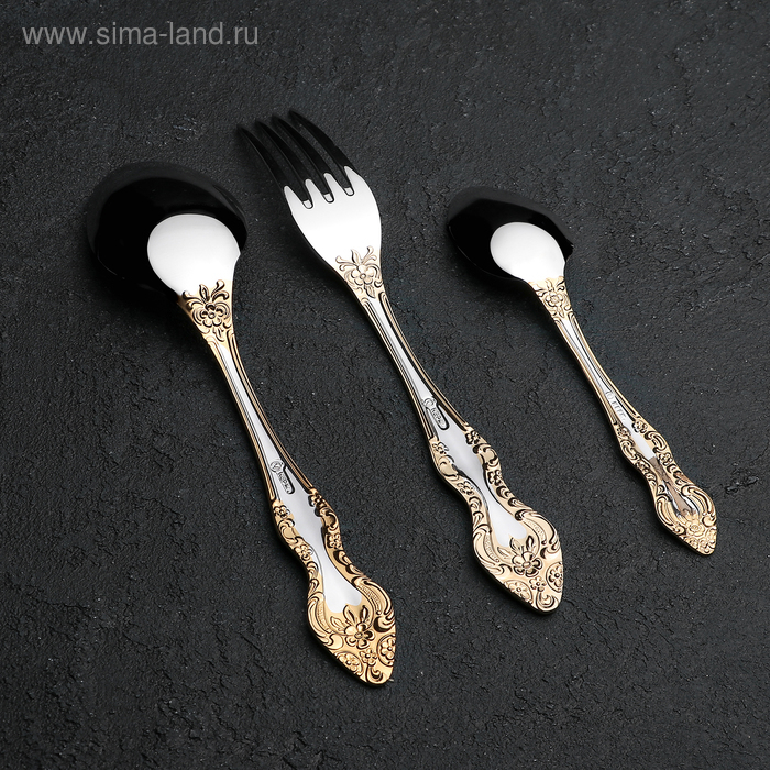 Набор столовых приборов «Тройка», 18 предметов, толщина 2 мм, локальное нитрид-титановое покрытие Набор столовых приборов «Тройка», 18 предметов, толщина 2 мм, локальное нитрид-титановое покрытие