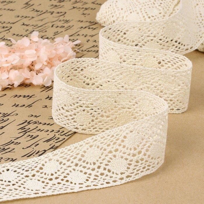 Кружево вязаное, 50 мм × 10 ± 1 м, цвет бежевый Кружево вязаное, 50 мм × 10 ± 1 м, цвет бежевый