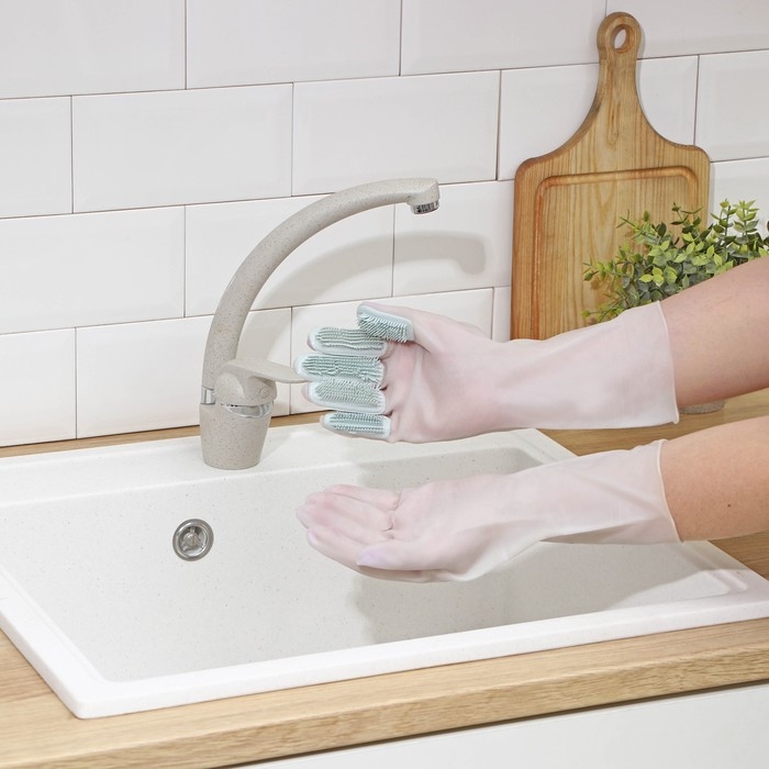 Перчатки хозяйственные Raccoon с щётками, ПВХ, 90 гр, размер L, цвет белый Перчатки хозяйственные Raccoon с щётками, ПВХ, 90 гр, размер L, цвет белый