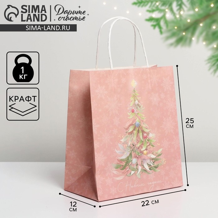 Пакет подарочный новогодний крафтовый «Новогодние сны», 22 х 25 х 12 см, Новый год Пакет подарочный новогодний крафтовый «Новогодние сны», 22 х 25 х 12 см, Новый год