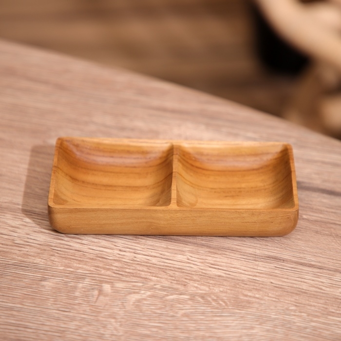 Соусница двойная, тиковое дерево 14х7х2 см Соусница двойная, тиковое дерево 14х7х2 см