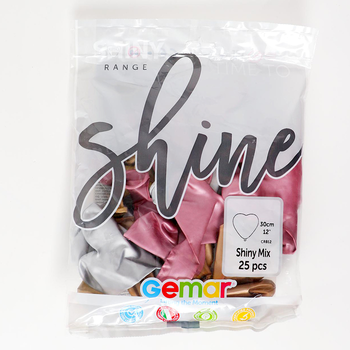 Шар латексный 12", сердце, хром Shiny, МИКС, набор 25 шт.