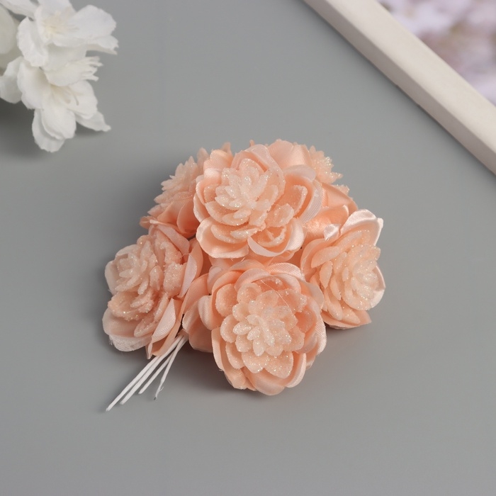 Декор для творчества "Камелия" оранжевый (1 набор=1 букет) в букете 6 шт 4х11 см