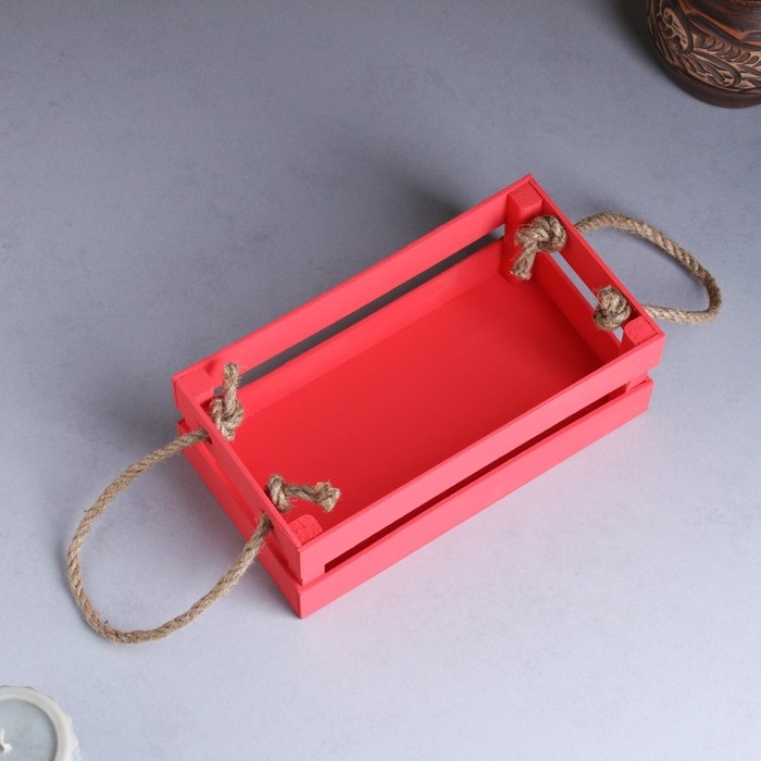 Кашпо деревянное 24.5×13.5×9 см  Кашпо деревянное 24.5×13.5×9 см "Двушка Лайт" реечное, ручка верёвка, розовый Дарим Красиво