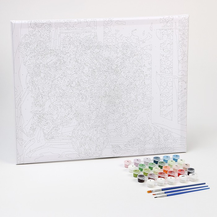 Картина по номерам на холсте с подрамником «Маки на окне», 40 х 50 см