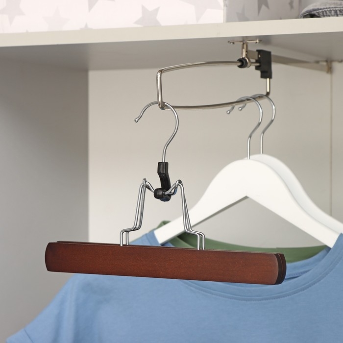 Вешалка для брюк и юбок Доляна, 25×16,5 см, зажим, цвет тёмное дерево Вешалка для брюк и юбок Доляна, 25×16,5 см, зажим, цвет тёмное дерево