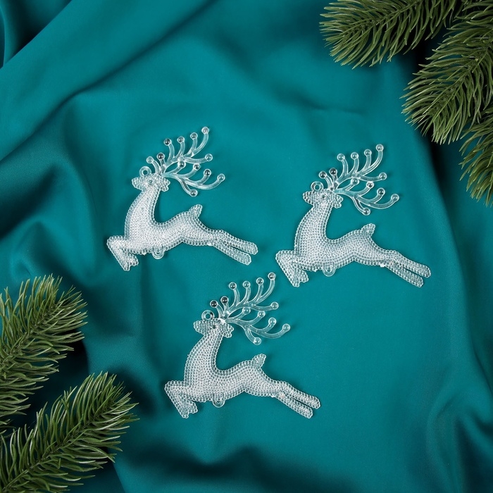 Украшение ёлочное Украшение ёлочное "Скачущий олень с текстурой" (набор 3 шт) 7х7 см, прозрачный