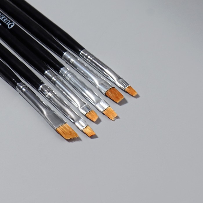 Набор плоских кистей для наращивания и дизайна ногтей, 6 шт, 18 см, цвет серебристый/чёрный Набор плоских кистей для наращивания и дизайна ногтей, 6 шт, 18 см, цвет серебристый/чёрный