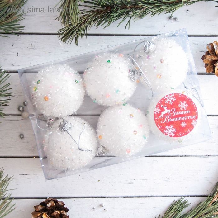 Набор шаров пластик d-5,5 см, 6 шт Набор шаров пластик d-5,5 см, 6 шт "Пушинка" белый