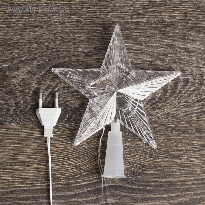 Светодиодная верхушка на ёлку «Звезда прозрачная» 15 см, 10 LED, провод 2 метра, 220 В, свечение RG/RB Светодиодная верхушка на ёлку «Звезда прозрачная» 15 см, 10 LED, провод 2 метра, 220 В, свечение RG/RB