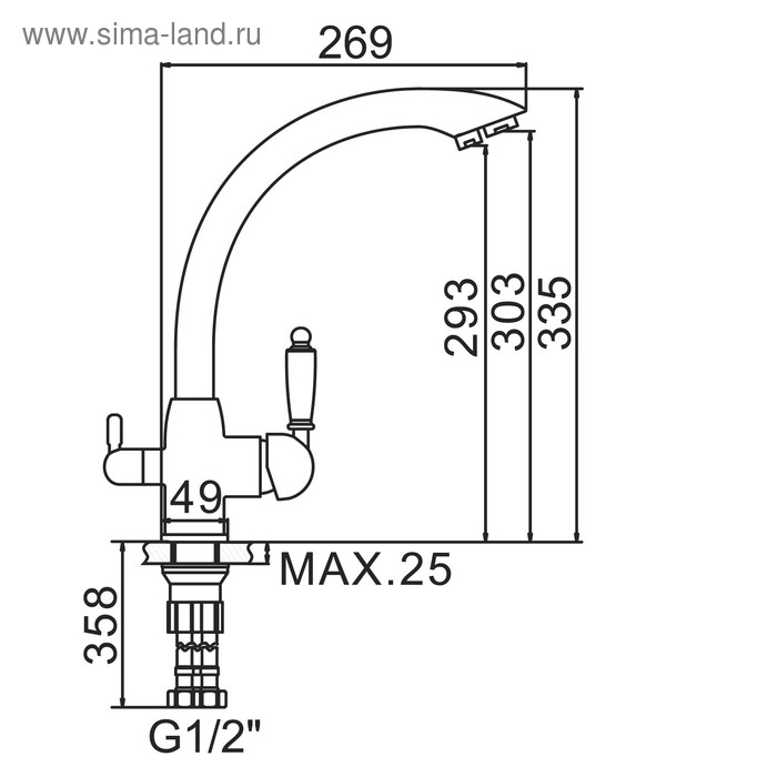 Смеситель для кухни Accoona A5179H-7, с выходом для питьевой воды, латунь, бежевый Смеситель для кухни Accoona A5179H-7, с выходом для питьевой воды, латунь, бежевый