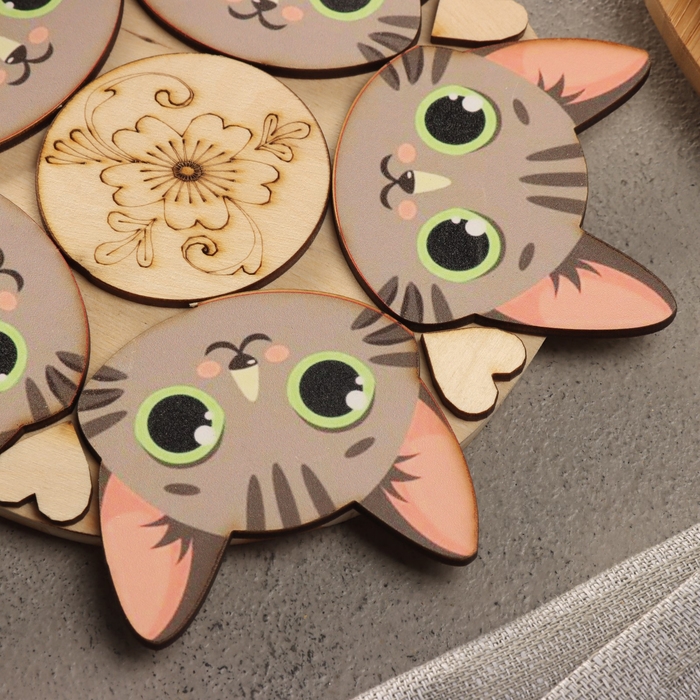 Подставка под горячее Подставка под горячее "Серый кот", D=12, можжевельник