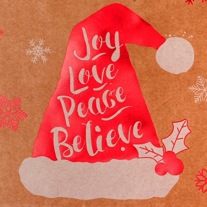 Пакет крафт с тиснением, круглая ручка, Пакет крафт с тиснением, круглая ручка, "Колпак" 33 х 25 х 12 см, 120 г