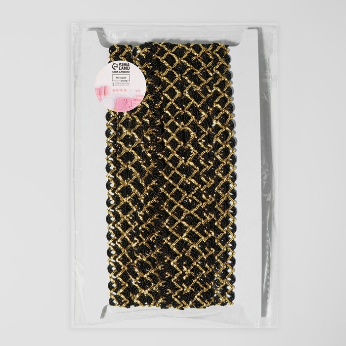 Тесьма декоративная, 10 мм, 10 ± 1 м, цвет чёрный/золотой Тесьма декоративная, 10 мм, 10 ± 1 м, цвет чёрный/золотой