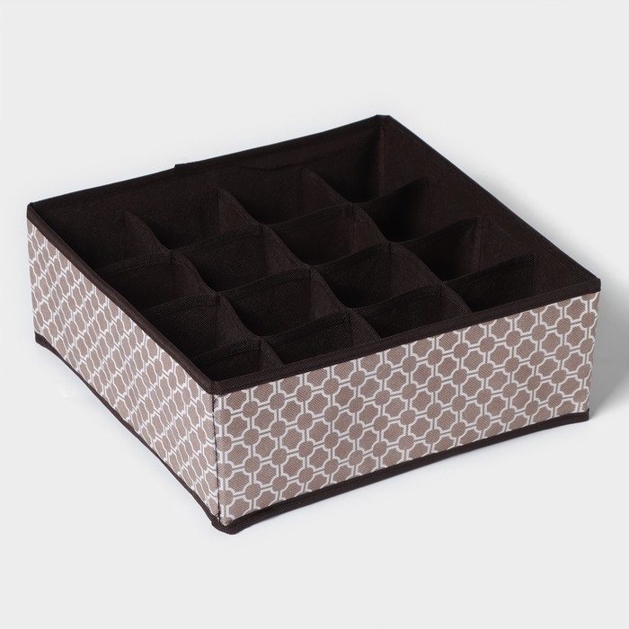 Органайзер для хранения белья Доляна «Браун», 16 ячеек, 32×32×12 см, цвет коричневый Органайзер для хранения белья Доляна «Браун», 16 ячеек, 32×32×12 см, цвет коричневый