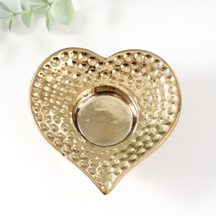 Подсвечник керамика на 1 свечу "Сердце" d=4 см золото 10,2х10,2х4,3 см
